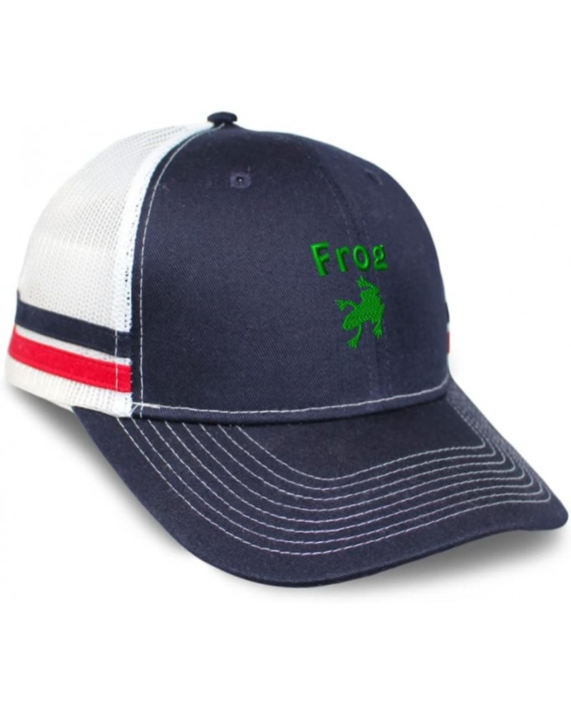 Custom Trucker Hat Baseball Cap Frog Reptiles Nature Cotton Scales Dad Hats for Men & Women Navy White Stripes Design Only $1...