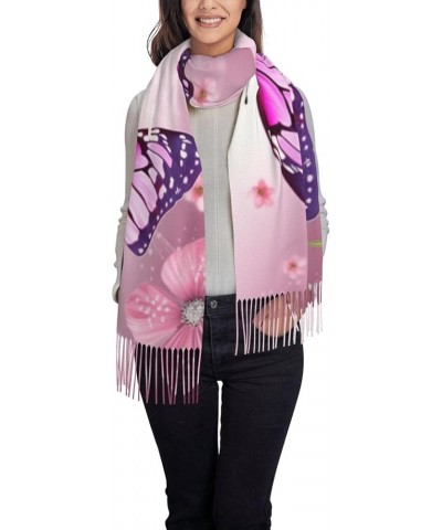 Purple Butterfly print Faux Cashmere Long Velvet Tassel Scarf Winter Warm Shawl Scarf Pink Butterfly $17.88 Scarves