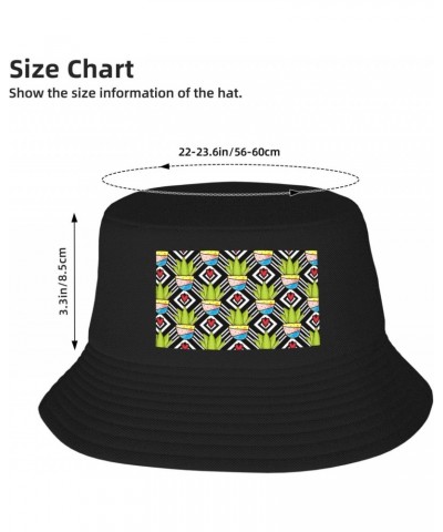 Cactus Pattern Seamless Figure Bucket Hat for Women Men Bucket Hats Summer Sun Hats Beach Travel Fishing Golf Cap Black $10.0...