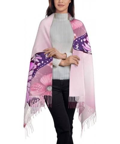 Purple Butterfly print Faux Cashmere Long Velvet Tassel Scarf Winter Warm Shawl Scarf Pink Butterfly $17.88 Scarves