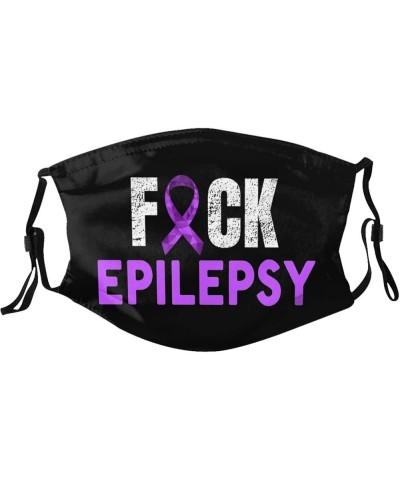 Fuck Epilepsy Purple Ribbon Face Mask with 2 Filter Adjustable Breathable Reusable Dust Mask Black $9.25 Balaclavas