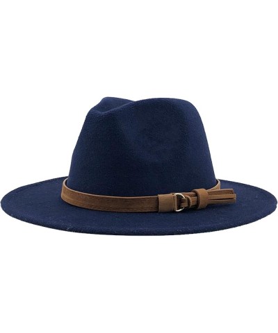 Fashionable Fedora Hat Wide-Brim Panama Floppy Hat Woolen Belt Buckle Hat Cap for Womens Costume Accessories Navy Blue2 $15.7...