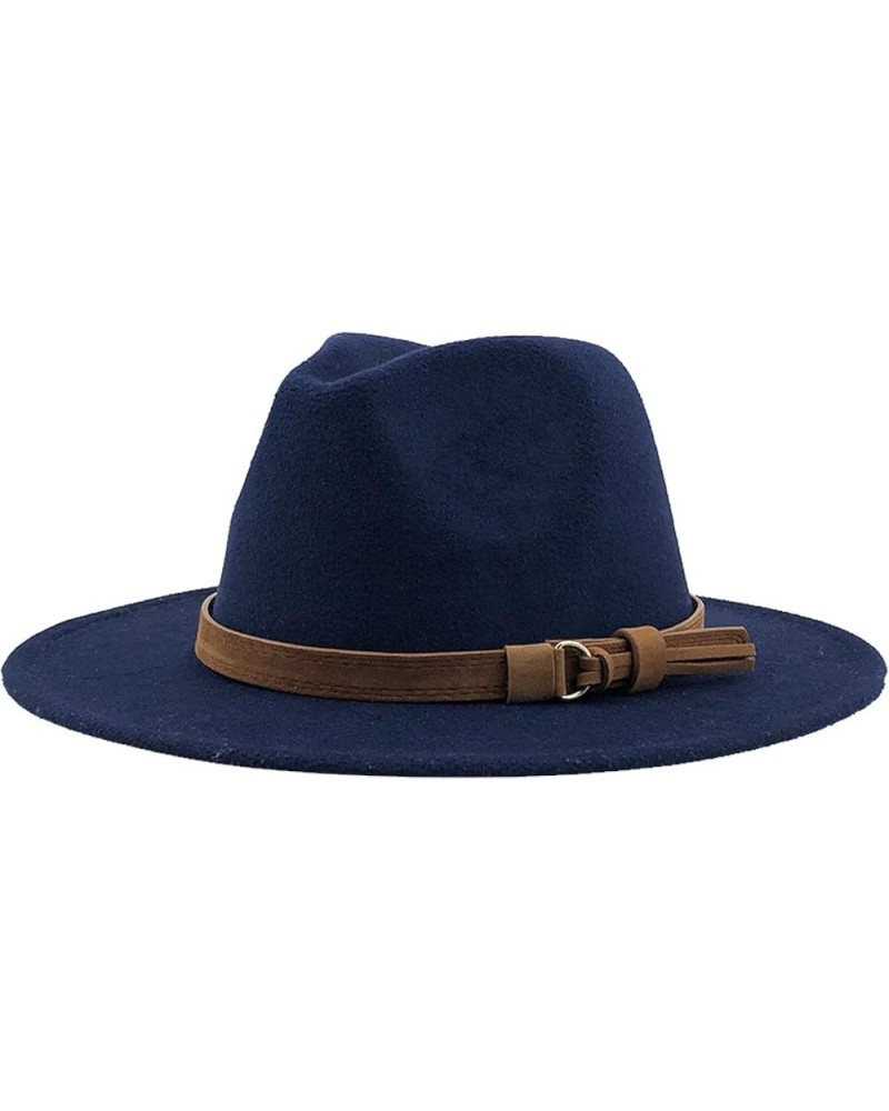 Fashionable Fedora Hat Wide-Brim Panama Floppy Hat Woolen Belt Buckle Hat Cap for Womens Costume Accessories Navy Blue2 $15.7...