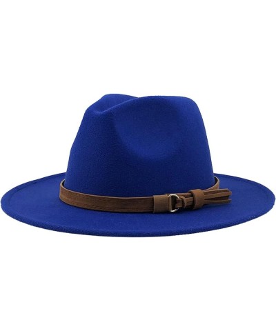 Fashionable Fedora Hat Wide-Brim Panama Floppy Hat Woolen Belt Buckle Hat Cap for Womens Costume Accessories Navy Blue2 $15.7...