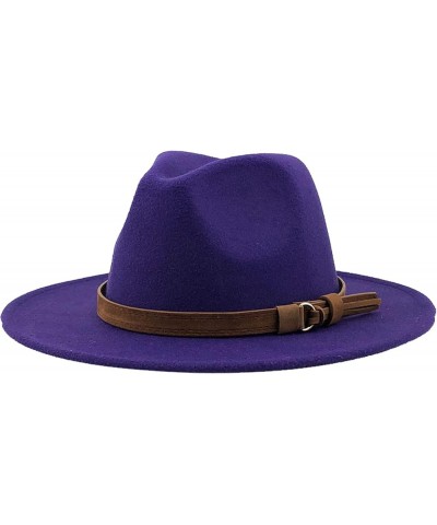 Fashionable Fedora Hat Wide-Brim Panama Floppy Hat Woolen Belt Buckle Hat Cap for Womens Costume Accessories Navy Blue2 $15.7...