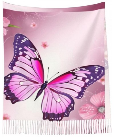 Purple Butterfly print Faux Cashmere Long Velvet Tassel Scarf Winter Warm Shawl Scarf Pink Butterfly $17.88 Scarves