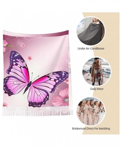 Purple Butterfly print Faux Cashmere Long Velvet Tassel Scarf Winter Warm Shawl Scarf Pink Butterfly $17.88 Scarves