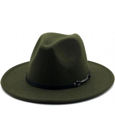 Women Men Woolen Fedora Hat with Leather Ribbon Gentleman Lady Wide Brim Jazz Church Panama Cap Army Gn $19.85 Fedoras