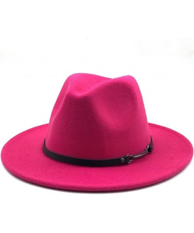 Women Men Woolen Fedora Hat with Leather Ribbon Gentleman Lady Wide Brim Jazz Church Panama Cap Army Gn $19.85 Fedoras