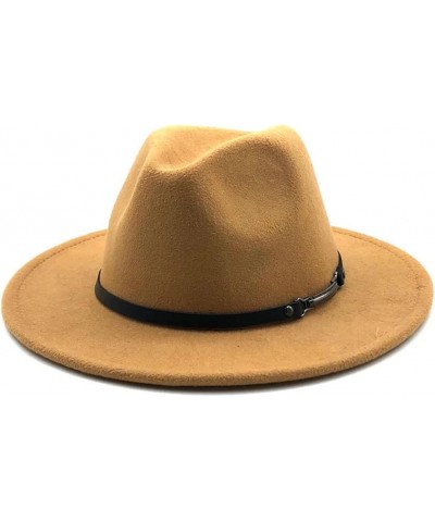 Women Men Woolen Fedora Hat with Leather Ribbon Gentleman Lady Wide Brim Jazz Church Panama Cap Army Gn $19.85 Fedoras