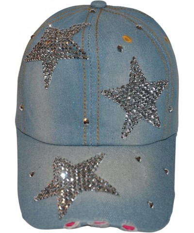 Bling Baseball Cap for Women and Girls, Fun Bedazzled Hats, Shiny Rhinestone Denim and Diamond Hat, Sparkly Gifts Triple Star...