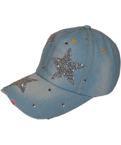 Bling Baseball Cap for Women and Girls, Fun Bedazzled Hats, Shiny Rhinestone Denim and Diamond Hat, Sparkly Gifts Triple Star...