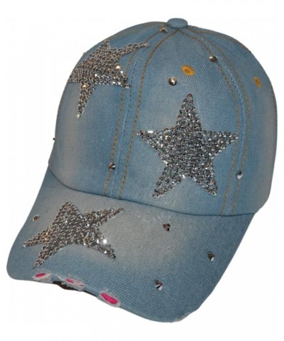 Bling Baseball Cap for Women and Girls, Fun Bedazzled Hats, Shiny Rhinestone Denim and Diamond Hat, Sparkly Gifts Triple Star...