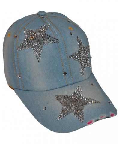 Bling Baseball Cap for Women and Girls, Fun Bedazzled Hats, Shiny Rhinestone Denim and Diamond Hat, Sparkly Gifts Triple Star...