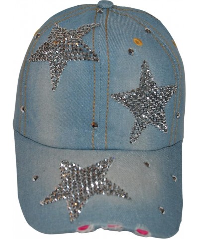 Bling Baseball Cap for Women and Girls, Fun Bedazzled Hats, Shiny Rhinestone Denim and Diamond Hat, Sparkly Gifts Triple Star...