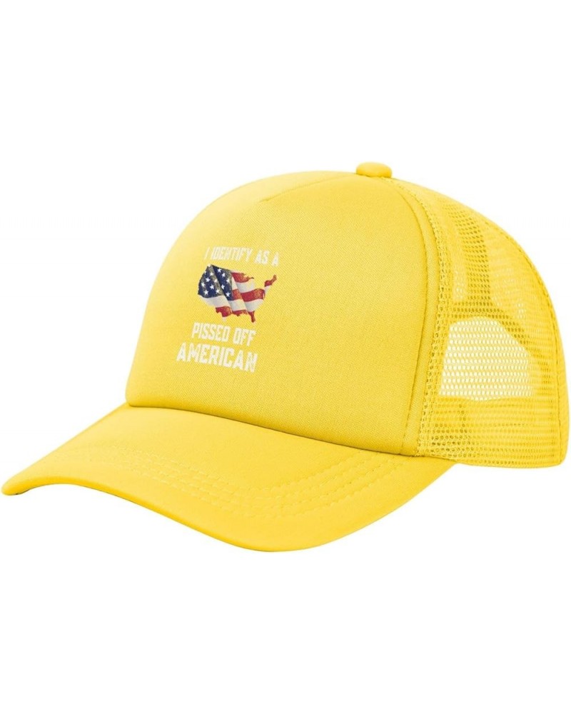 I Identifys As A Pissed Off American Mesh Trucker Hat Women Baseball Cap for Men Golf Dad Hat Snapback Hat Black Yellow $9.69...