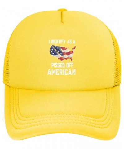 I Identifys As A Pissed Off American Mesh Trucker Hat Women Baseball Cap for Men Golf Dad Hat Snapback Hat Black Yellow $9.69...