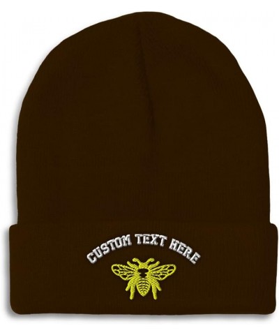 Custom Beanies for Men Flying Bee A Embroidery Insects Winter Hats for Women Acrylic Skull Cap 1 Size Brown Personalized Text...