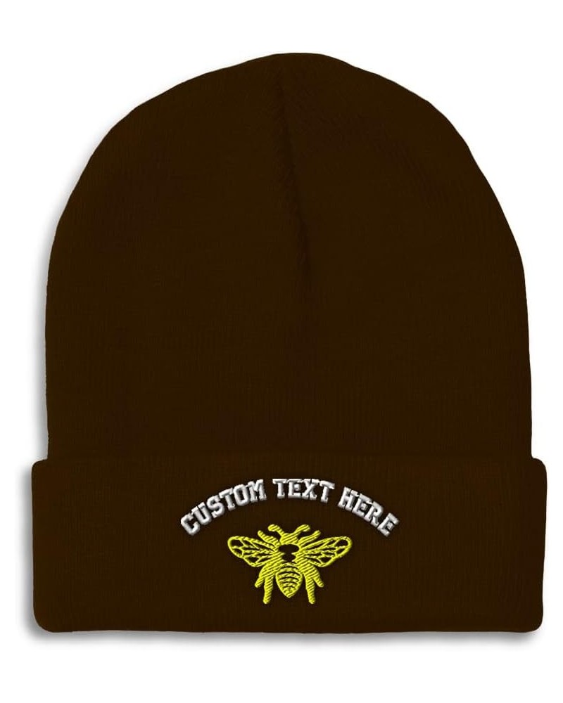 Custom Beanies for Men Flying Bee A Embroidery Insects Winter Hats for Women Acrylic Skull Cap 1 Size Brown Personalized Text...