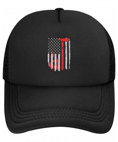 Firefighter American Flag Trucker Hat Adjustable Solid Color Mesh Baseball Cap for Men Women Black Black $13.45 Baseball Caps