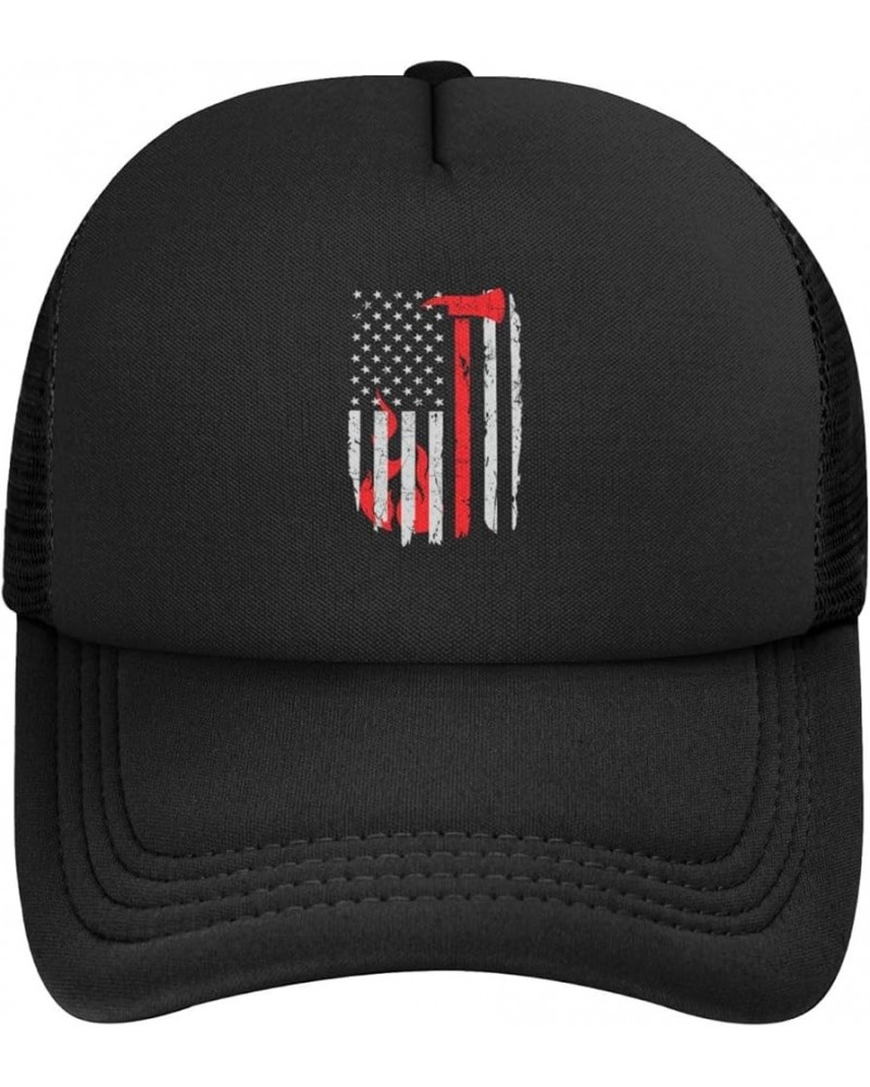 Firefighter American Flag Trucker Hat Adjustable Solid Color Mesh Baseball Cap for Men Women Black Black $13.45 Baseball Caps