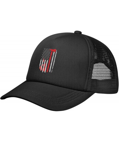 Firefighter American Flag Trucker Hat Adjustable Solid Color Mesh Baseball Cap for Men Women Black Black $13.45 Baseball Caps