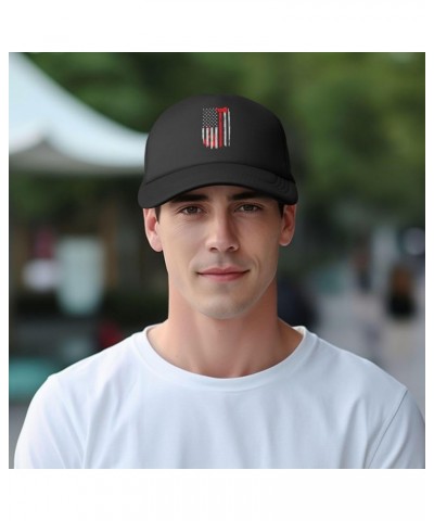 Firefighter American Flag Trucker Hat Adjustable Solid Color Mesh Baseball Cap for Men Women Black Black $13.45 Baseball Caps