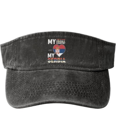 My Heart My Country My Serbia Sun Visor Hats for Women Men Adjustable Cotton Sun Hat Golf Cap Black $12.90 Visors