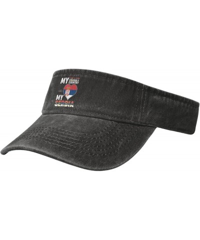 My Heart My Country My Serbia Sun Visor Hats for Women Men Adjustable Cotton Sun Hat Golf Cap Black $12.90 Visors