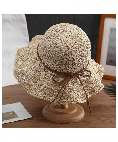 Women Solid Sun/Hat Pre Tied Knot Round Wide Brim Hat Roll Up Lounce Vintage Hat Panama Hat Beach Travel Beige $6.83 Sun Hats