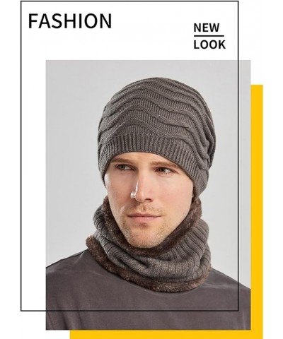 3Pcs Winter Warm Beanie Hat Scarf and Face Cover Set Solid Color Neck Warmer Stretch Warm Fleece Lining Knit Hat for Men Brow...