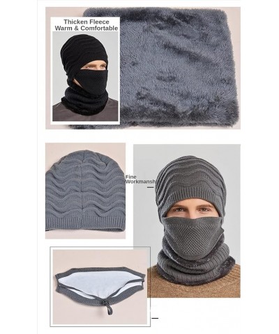 3Pcs Winter Warm Beanie Hat Scarf and Face Cover Set Solid Color Neck Warmer Stretch Warm Fleece Lining Knit Hat for Men Brow...