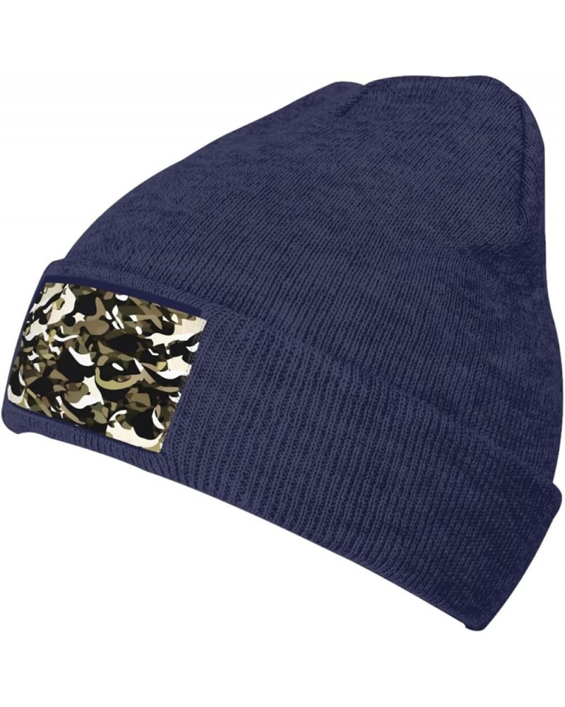 Camouflage Pattern Print Knitted Hat Daily Warm Hat,Soft Outdoor Beanie for Men Women,Eisure Doudou Hat Navy Blue $12.76 Skul...