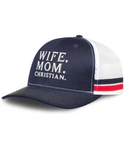 Trucker Baseball Cap Wife Mom Christian Cotton Dad Hats for Men & Women Navy White Stripes $14.03 Baseball Caps