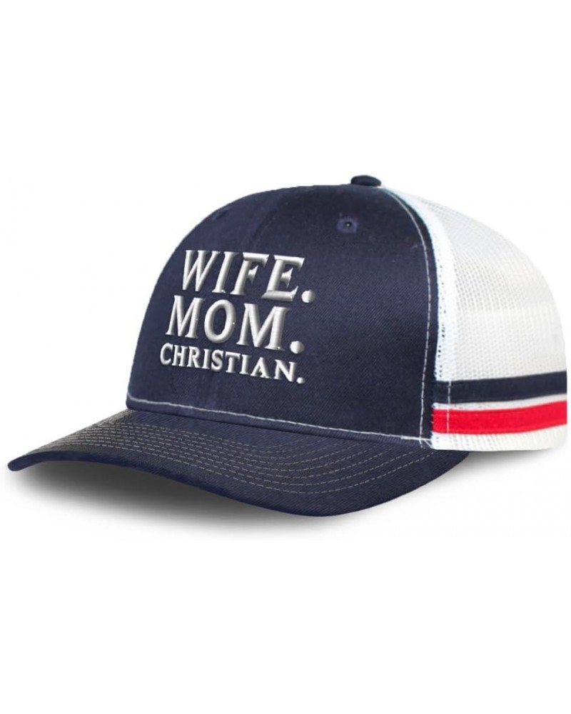 Trucker Baseball Cap Wife Mom Christian Cotton Dad Hats for Men & Women Navy White Stripes $14.03 Baseball Caps