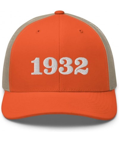 1932 Trucker Hat for Men Born in 1932 Embroidered Trendy Mesh Snapback Unisex Cap for Women Yellowstone Rustic Orange/ Khaki ...