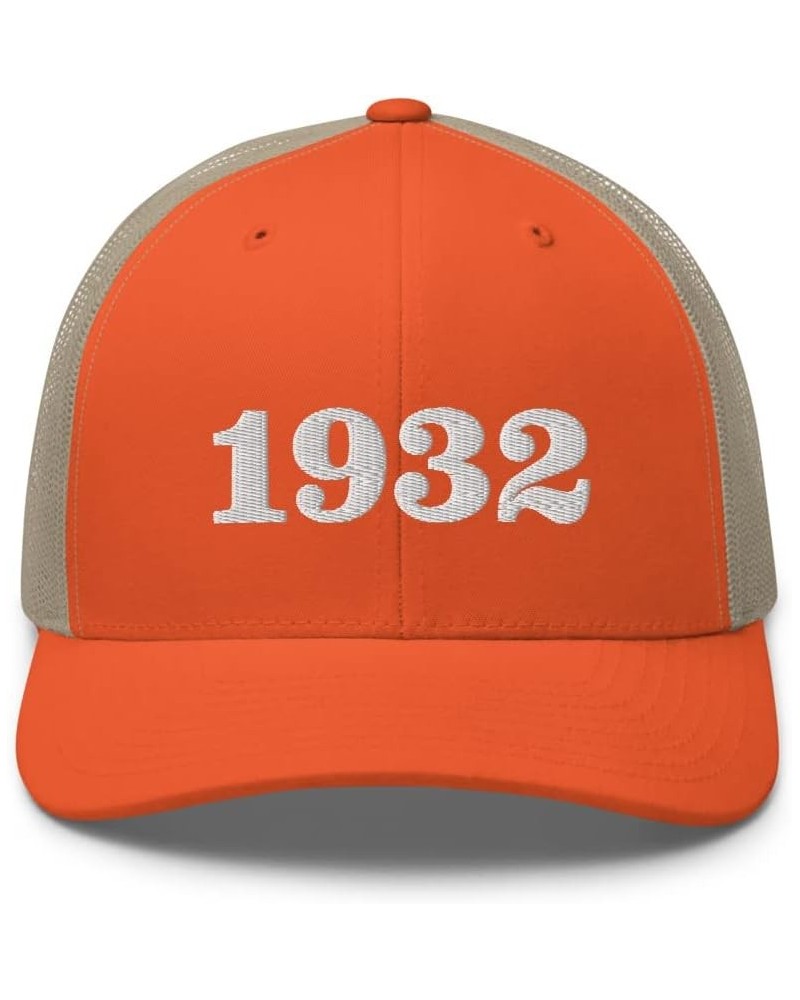 1932 Trucker Hat for Men Born in 1932 Embroidered Trendy Mesh Snapback Unisex Cap for Women Yellowstone Rustic Orange/ Khaki ...