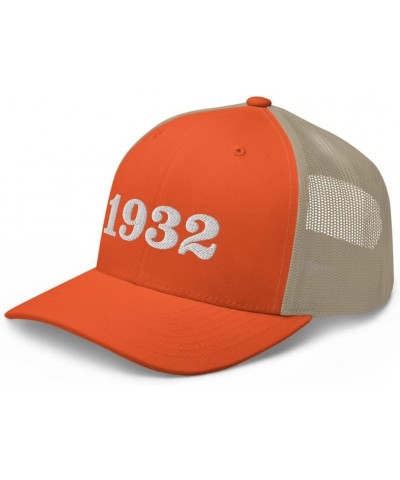 1932 Trucker Hat for Men Born in 1932 Embroidered Trendy Mesh Snapback Unisex Cap for Women Yellowstone Rustic Orange/ Khaki ...