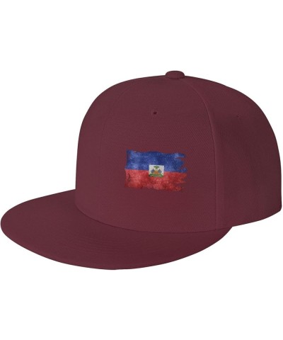 Snapback Baseball Cap Vintage Torn Broken Haiti Flag Hat Dark Red $12.59 Baseball Caps