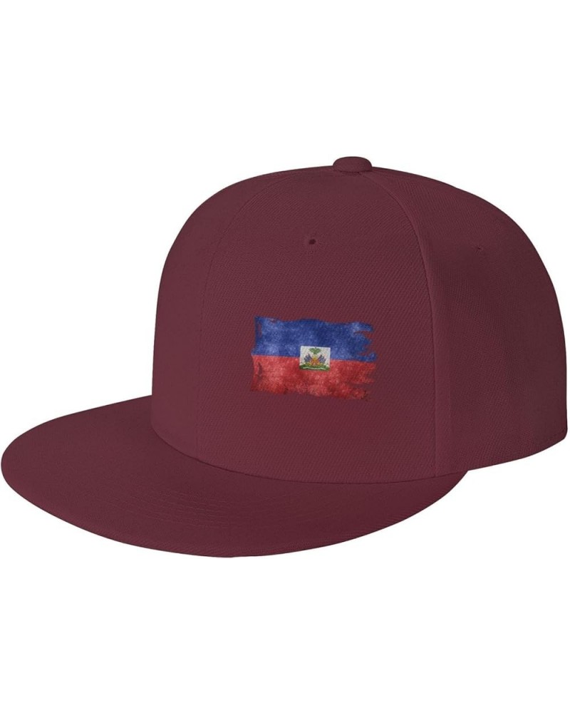 Snapback Baseball Cap Vintage Torn Broken Haiti Flag Hat Dark Red $12.59 Baseball Caps