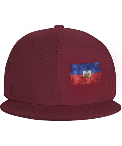 Snapback Baseball Cap Vintage Torn Broken Haiti Flag Hat Dark Red $12.59 Baseball Caps