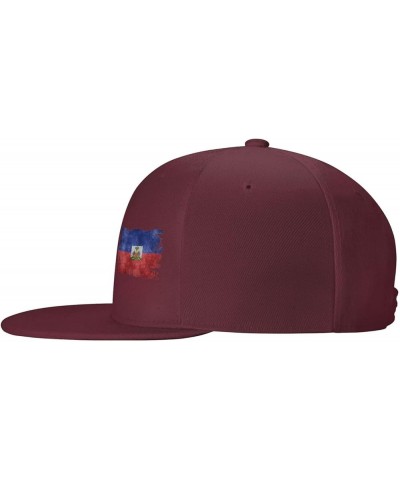 Snapback Baseball Cap Vintage Torn Broken Haiti Flag Hat Dark Red $12.59 Baseball Caps