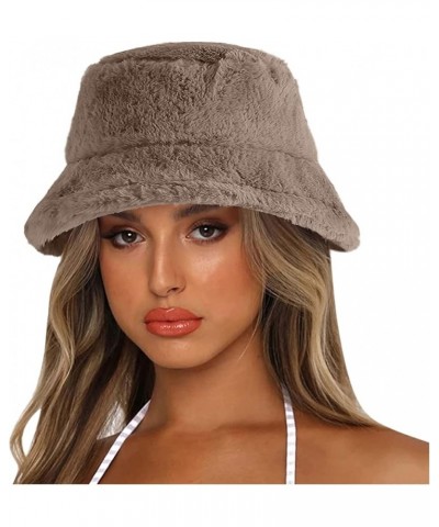 Winter Furry Bucket Hat for Women, Women's Girls Fashion Faux Fur Bucket Cap Outdoor Windproof Warm Hat A01-coffee $9.85 Buck...