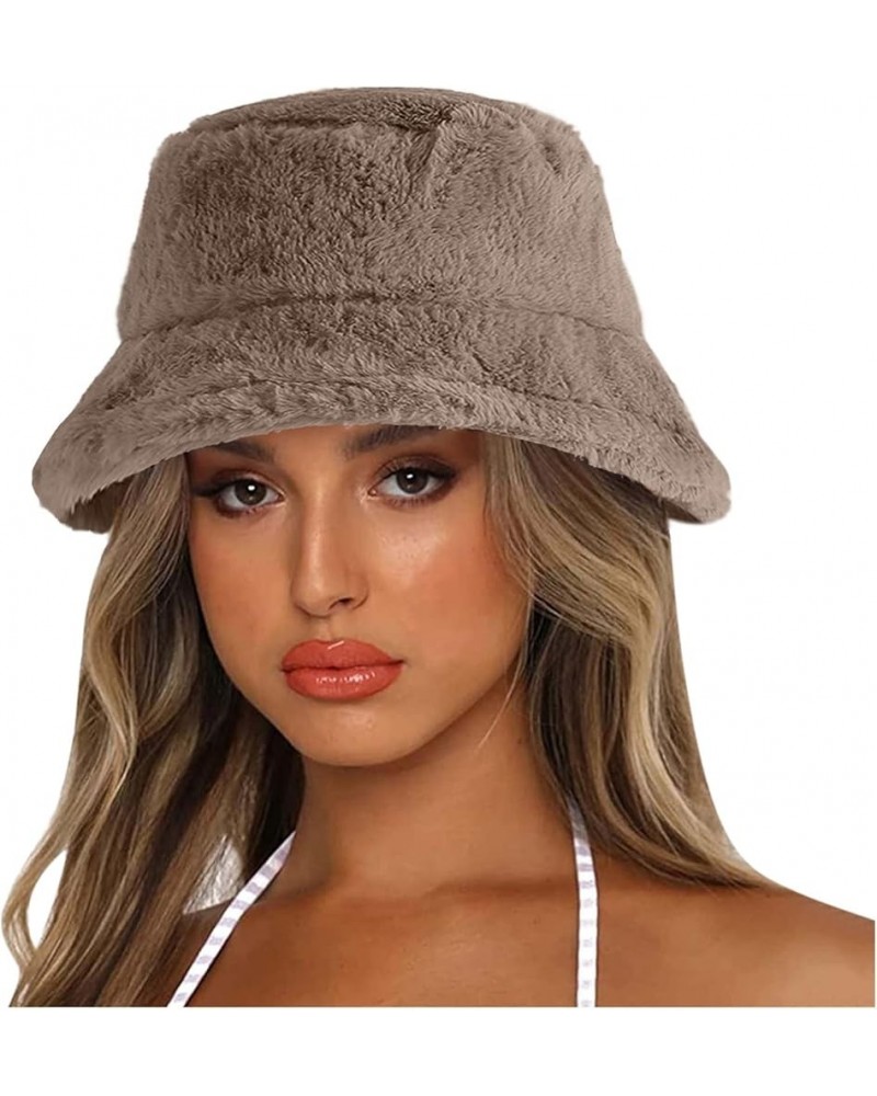 Winter Furry Bucket Hat for Women, Women's Girls Fashion Faux Fur Bucket Cap Outdoor Windproof Warm Hat A01-coffee $9.85 Buck...