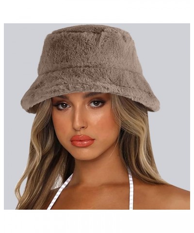 Winter Furry Bucket Hat for Women, Women's Girls Fashion Faux Fur Bucket Cap Outdoor Windproof Warm Hat A01-coffee $9.85 Buck...