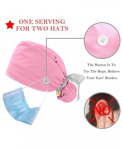 2-Pc Bouffant Turban Hats,Tie Back Hat with Buttons,Fishing Hat,Peony Pink Flower $11.44 Skullies & Beanies