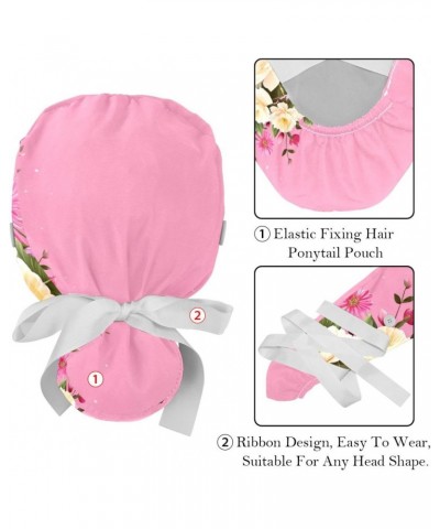 2-Pc Bouffant Turban Hats,Tie Back Hat with Buttons,Fishing Hat,Peony Pink Flower $11.44 Skullies & Beanies