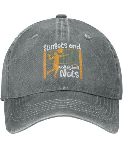 Sunsets and Volleyball Nets Retro Baseball Cap for Women Men Baseball Hat Golf Dad Hats Gray $10.25 Baseball Caps