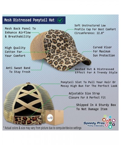 Womens Ponytail Cap My Joy & Happiness is Abundant B Cotton Distressed Trucker Hats Leopard $15.89 Baseball Caps