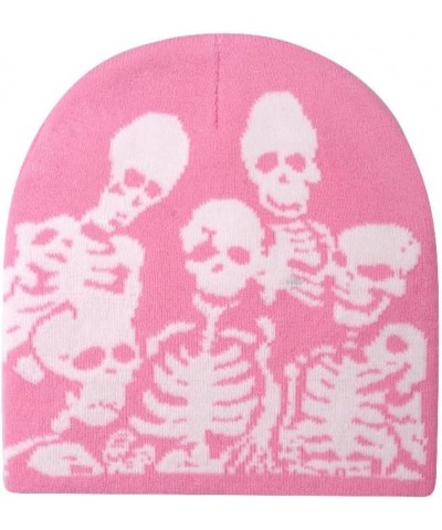 Warm Skull Print Knit Beanie for Fall and Winter, Unisex Hip Hop Style, Acrylic Material Y2k-14-pink $19.29 Skullies & Beanies